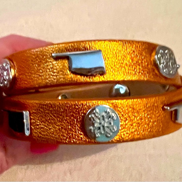 Rustic Cuff Shiny Orange Leather and Silver Oklahoma Bracelet - Picture 1 of 1